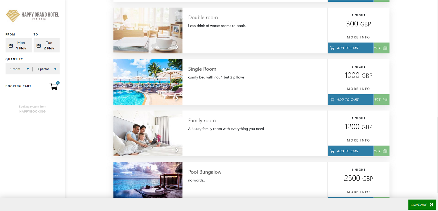 HappyGrand Hotel Online Booking System Engine example